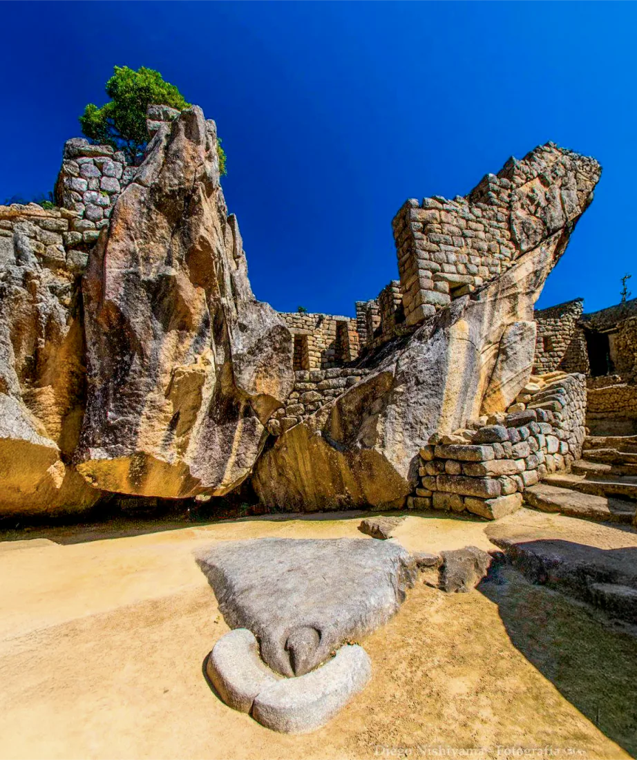 The natural rock formations and carved stone floor associated with the Temple of the Condor