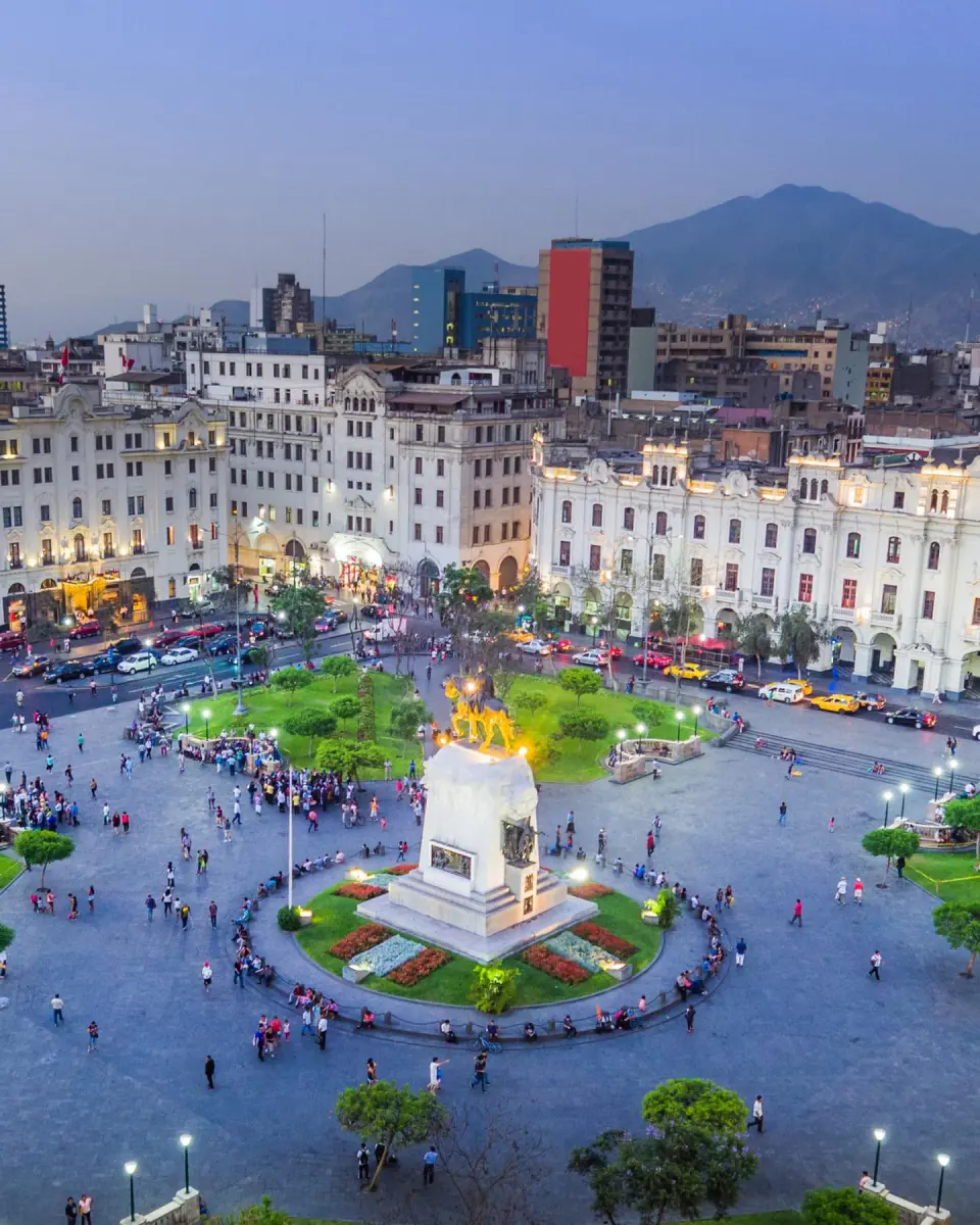 A high view over Plaza San Martín and its surrounding pale façades.