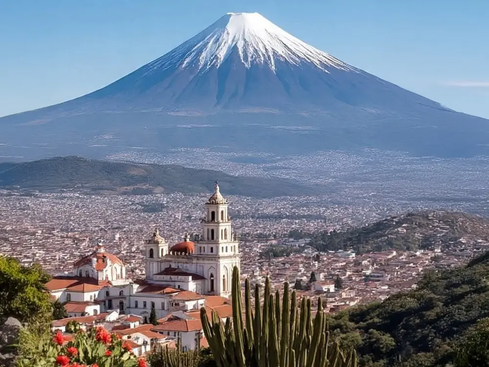 Misti rising above the rooftops and towers of Arequipa