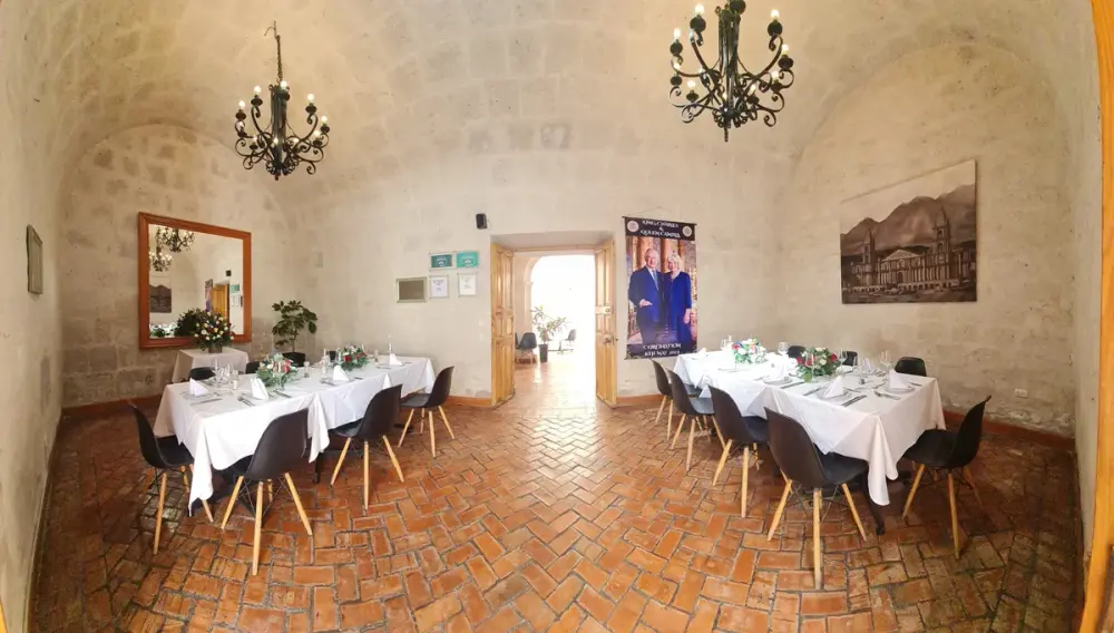 The stone-walled dining room at Dimas