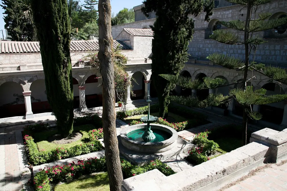 The cloister garden and fountain of La Recoleta in Arequipa