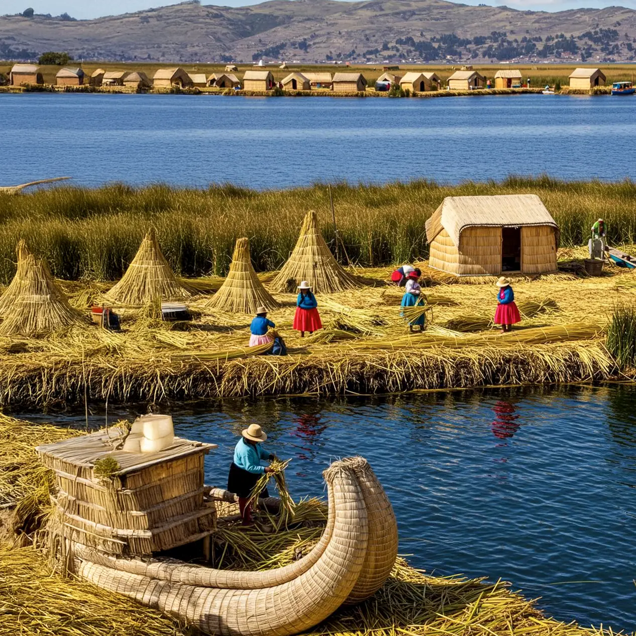 A view of life and totora construction on the Uros islands