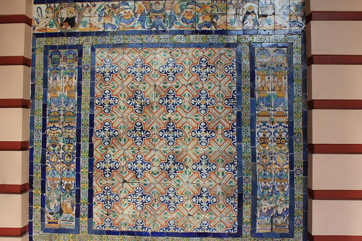 A decorative panel of painted tiles in Lima’s Santo Domingo convent.