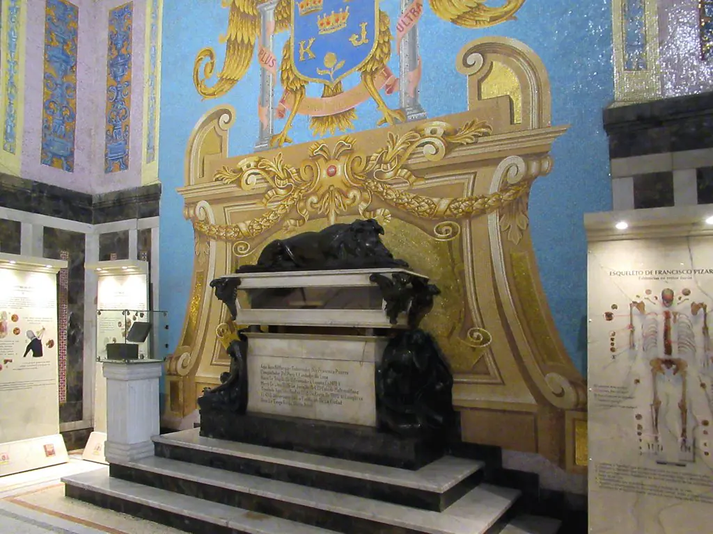 The sarcophagus of Francisco Pizarro in its decorated chapel at Lima Cathedral.